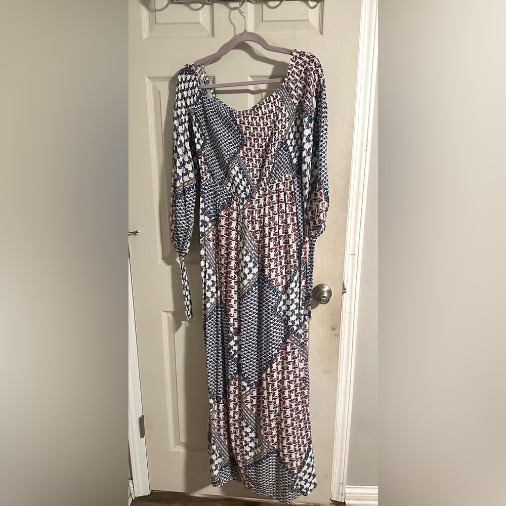 Hayden Lo’s Angeles White, Red and Blue Smocked Maxi Dress